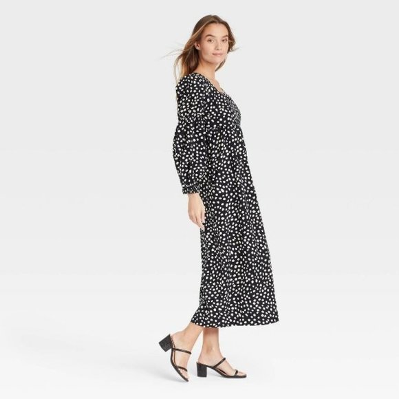 Who What Wear Womens Dress Medium Black Maxi Long Sleeve Polka Dot Victorian New - Picture 3 of 7